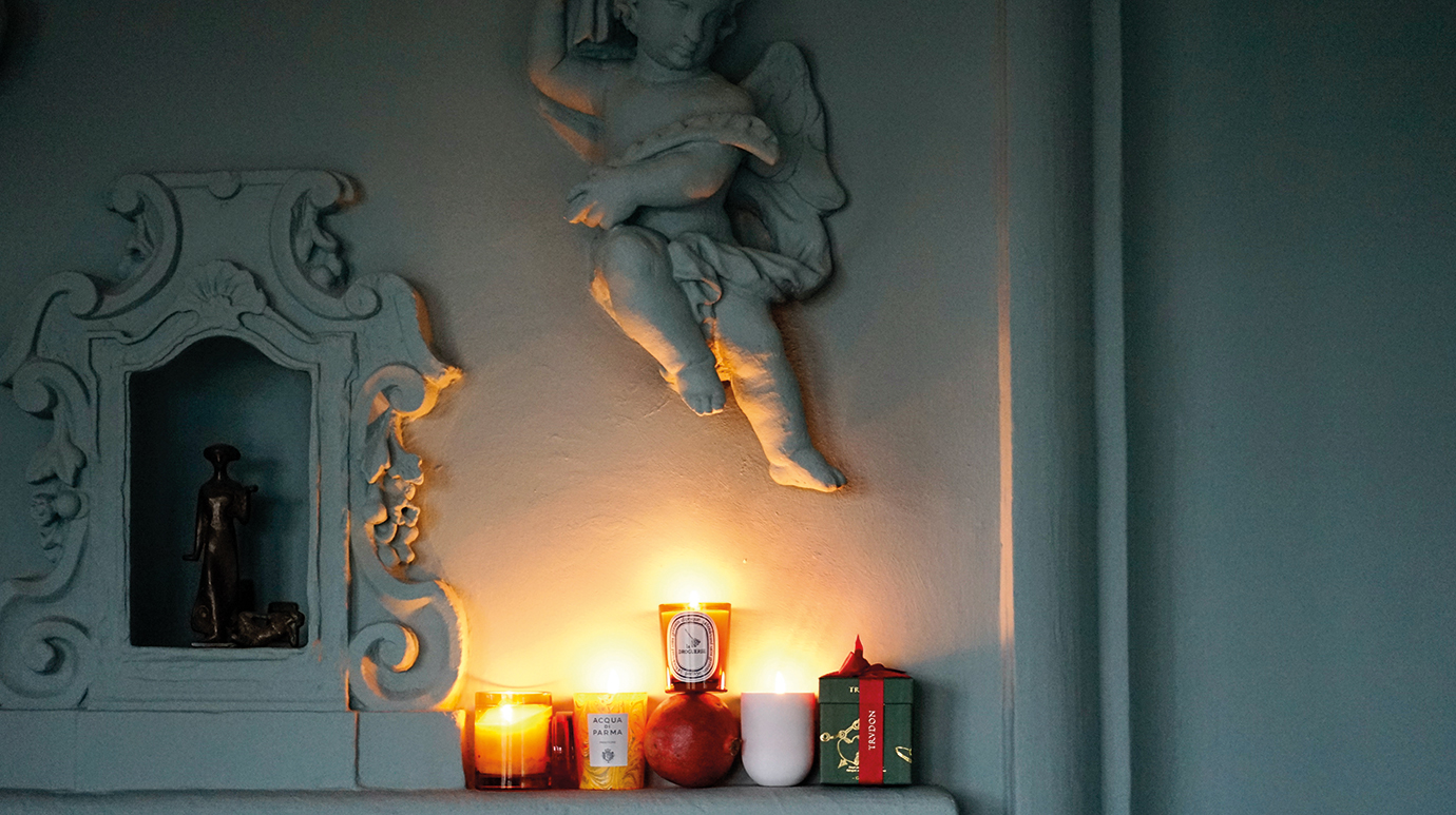 Scented candles for a Christmas interior at home